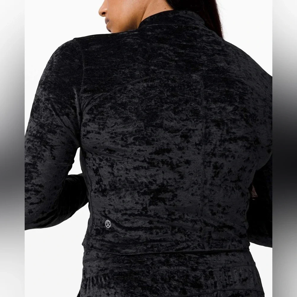 Lululemon All Aligned Mock Neck Crop Long Sleeve Crushed Velvet Black Top Size 6